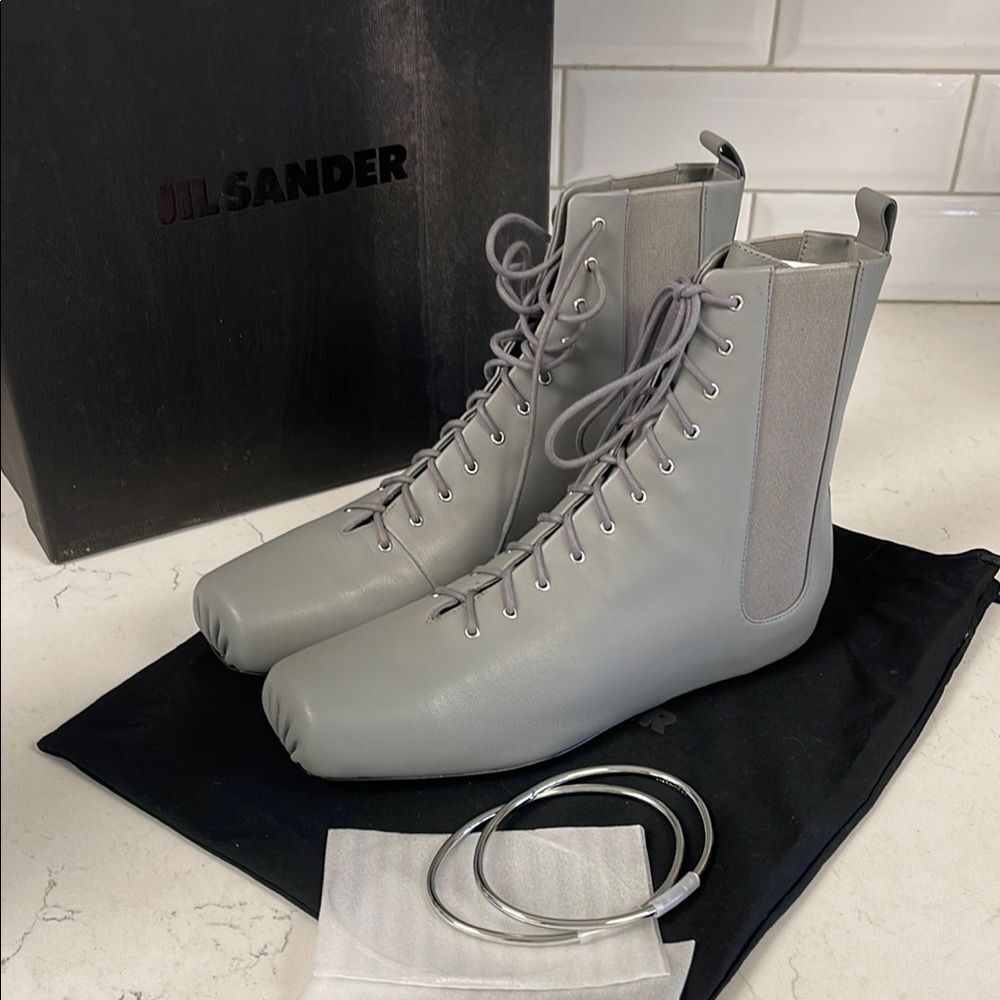 Jill Sander Grey Leather Boots Size 38 Never Worn Ballet Boots Size 8